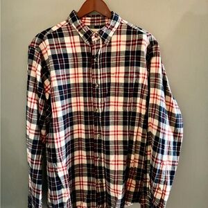 HOBBS CREEK Plaid FLANNEL Men’s Button Down Red/White/Blue Long Sleeve, Large